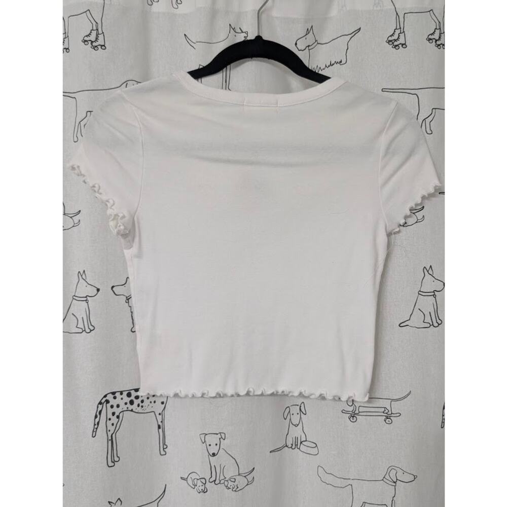 Altar’d State Womens Y2K Mushroom Baby Tee Crop White Ribbed 90s Clueless Medium - Picture 3 of 3